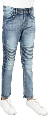 Stretch Slim Fit Biker Jeans, Distressed Moto Denim Pants for Big Boy & Little Kids